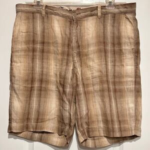 Tommy Bahama Beige Brown Plaid Flat Front Shorts